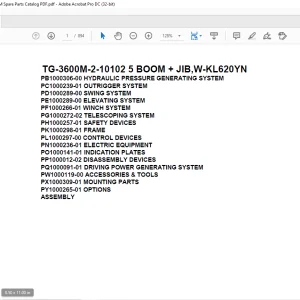 Tadano Truck Crane TG-3600M-2-10102 5 BOOM + JIB,W-KL620YN Parts Manual PDF