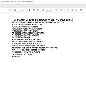 Tadano Truck Crane TG-3600M-2-10201 5 BOOM + JIB,KC-KL630YN Parts Manual PDF