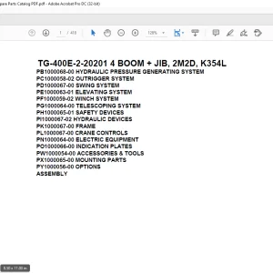 Tadano Truck Crane TG-400E-2-20201 4 BOOM + JIB, 2M2D, K354L Parts Manual