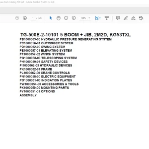 Tadano Truck Crane TG-500E-2-10101 5 BOOM + JIB, 2M2D, KG53TXL Parts Manual