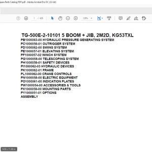 Tadano Truck Crane TG-500E-2-10101 5 BOOM + JIB, 2M2D, KG53TXL Parts Manual - PDF