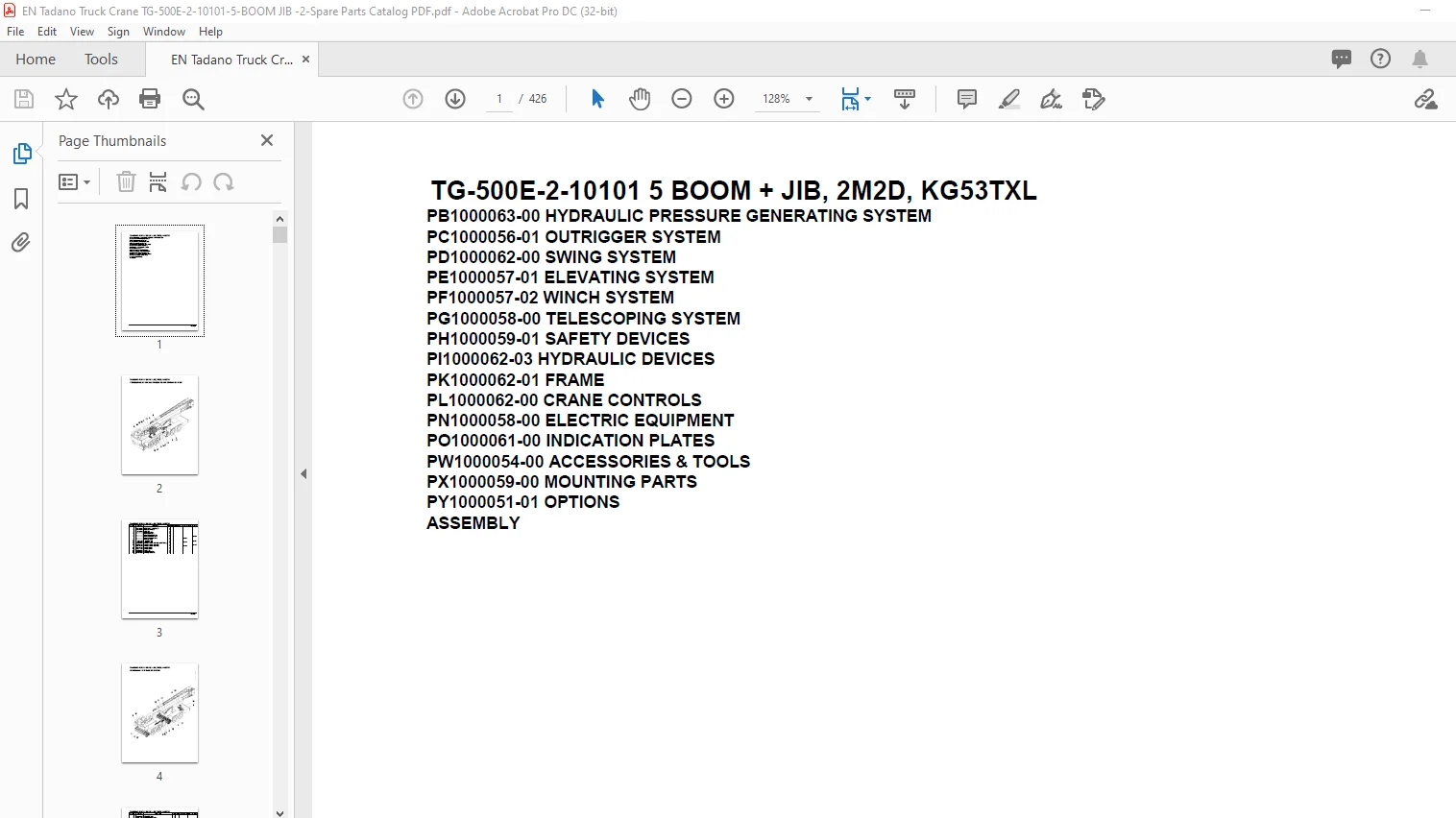 Tadano Truck Crane TG-500E-2-10101 5 BOOM + JIB, 2M2D, KG53TXL Parts Manual - Image 2