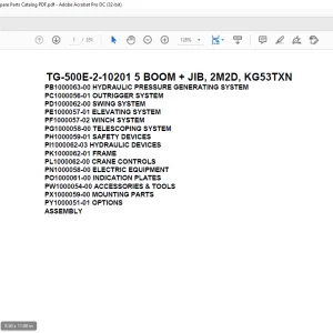 Tadano Truck Crane TG-500E-2-10201 5 BOOM + JIB, 2M2D, KG53TXN Parts Manual