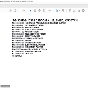Tadano Truck Crane TG-500E-2-10301 5 BOOM + JIB, 2M2D, KG53TXN Parts Manual