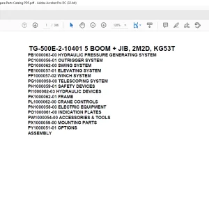 Tadano Truck Crane TG-500E-2-10401 5 BOOM + JIB, 2M2D, KG53T Parts Manual