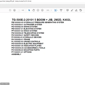 Tadano Truck Crane TG-500E-2-20101 5 BOOM + JIB, 2M2D, K402L Parts Manual - PDF