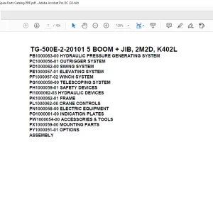 Tadano Truck Crane TG-500E-2-20101 5 BOOM + JIB, 2M2D, K402L Parts Manual - PDF