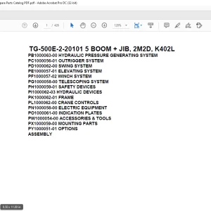 Tadano Truck Crane TG-500E-2-20101 5 BOOM + JIB, 2M2D, K402L Parts Manual