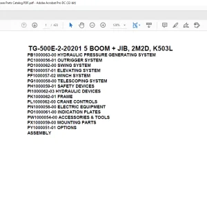 Tadano Truck Crane TG-500E-3-10605 5 BOOM + JIB, 2M2D, KG56TXN Parts Manual- PDF