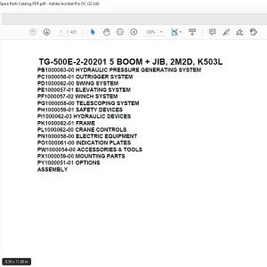 Tadano Truck Crane TG-500E-2-20201 5 BOOM + JIB, 2M2D, K503L Parts Manual
