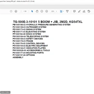 Tadano Truck Crane TG-500E-3-10101 5 BOOM + JIB, 2M2D, KG54TXL Parts Manual PDF