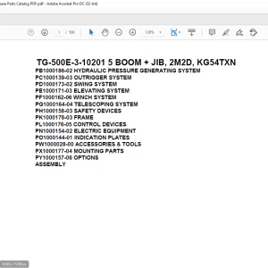 Tadano Truck Crane TG-500E-3-10201 5 BOOM + JIB, 2M2D, KG54TXN Parts Manual PDF