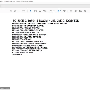 Tadano Truck Crane TG-500E-3-10301 5 BOOM + JIB, 2M2D, KG54TXN Parts Manual PDF