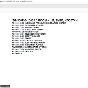 Tadano Truck Crane TG-500E-3-10405 5 BOOM + JIB, 2M2D, KG55TXN Parts Manual PDF