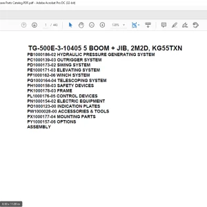 Tadano Truck Crane TG-500E-3-10405 5 BOOM + JIB, 2M2D, KG55TXN Parts Manual