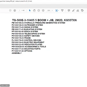Tadano Truck Crane TG-500E-3-10405 5 BOOM + JIB, 2M2D, KG55TXN Parts Manual  PDF