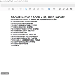 Tadano Truck Crane TG-500E-3-10505 5 BOOM + JIB, 2M2D, KG56TXL Parts Manual - PDF