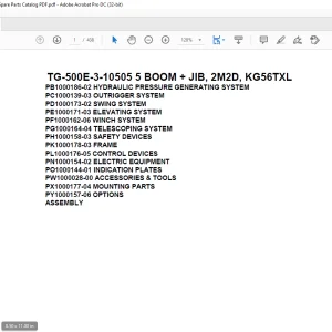 Tadano Truck Crane TG-700E-3-10101 5 BOOM + JIB, 2M2D, KG54WXL Parts Manual - PDF