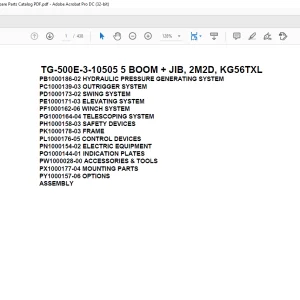 Tadano Truck Crane TG-500E-3-10505 5 BOOM + JIB, 2M2D, KG56TXL Parts Manual