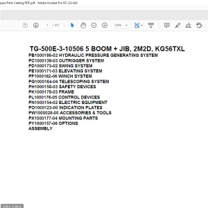Tadano Truck Crane TG-500E-3-10506 5 BOOM + JIB, 2M2D, KG56TXL Parts Manual - PDF