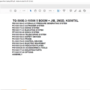 Tadano Truck Crane TG-500E-3-10506 5 BOOM + JIB, 2M2D, KG56TXL Parts Manual