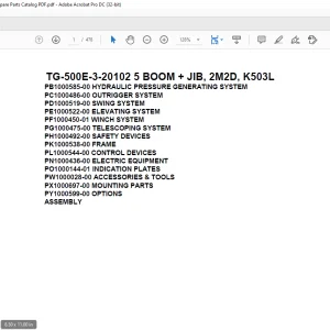 Tadano Truck Crane TG-500E-3-20102 5 BOOM + JIB, 2M2D, K503L Parts Manual PDF