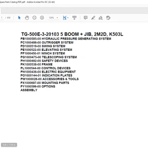 Tadano Truck Crane TG-500E-3-20103 5 BOOM + JIB, 2M2D, K503L Parts Manual PDF