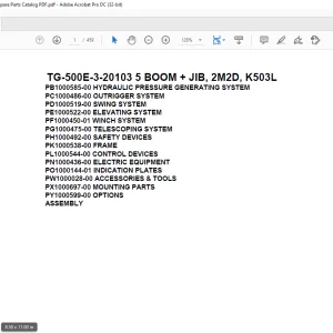 Tadano Truck Crane TG-500E-3-20103 5 BOOM + JIB, 2M2D, K503L Parts Manual PDF