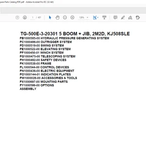 Tadano Truck Crane TG-500E-3-20301 5 BOOM + JIB, 2M2D, KJ508SLE Parts Manual PDF