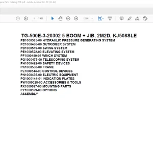 Tadano Truck Crane TG-500E-3-20302 5 BOOM + JIB, 2M2D, KJ508SLE Parts Manual PDF