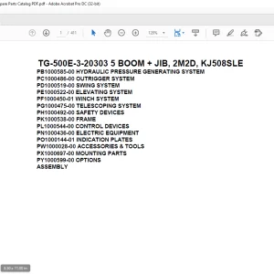 Tadano Truck Crane TG-500E-3-20303 5 BOOM + JIB, 2M2D, KJ508SLE Parts Manual