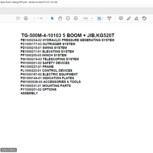 Tadano Truck Crane TG-500M-4-10103 5 BOOM + JIB,KG520T Parts Manual - PDF DOWNLOAD