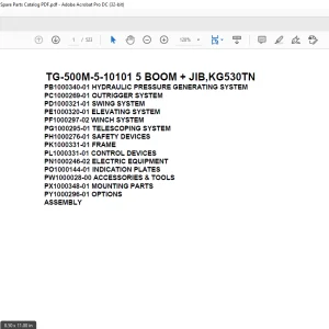 Tadano Truck Crane TG-500M-5-10101 5 BOOM + JIB,KG530TN Parts Manual - PDF