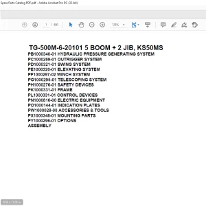 Tadano Truck Crane TG-500M-6-20101 5 BOOM + 2 JIB, KS50MS Parts Manual PDF