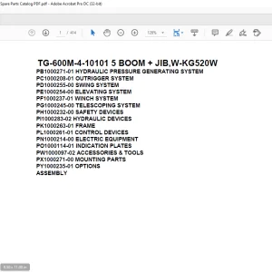 Tadano Truck Crane TG-600M-4-10101 5 BOOM + JIB,W-KG520W Parts Manual - PDF