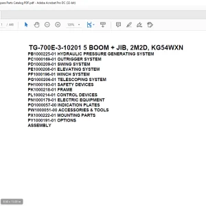 Tadano Truck Crane TG-700E-3-10201 5 BOOM + JIB, 2M2D, KG54WXN Parts Manual PDF