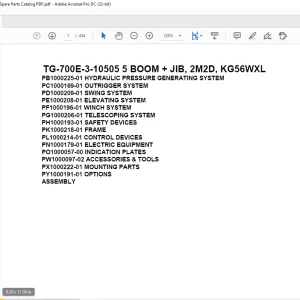 Tadano Truck Crane TG-700E-3-10505 5 BOOM + JIB, 2M2D, KG56WXL Parts Manual - PDF