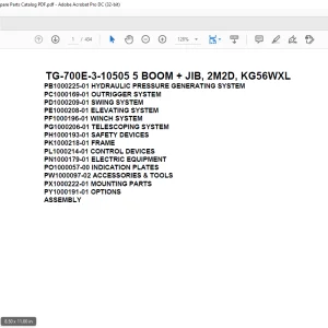 Tadano Truck Crane TG-700E-3-10505 5 BOOM + JIB, 2M2D, KG56WXL Parts Manual