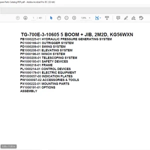 Tadano Truck Crane TG-700E-3-10605 5 BOOM + JIB, 2M2D, KG56WXN Parts Manual