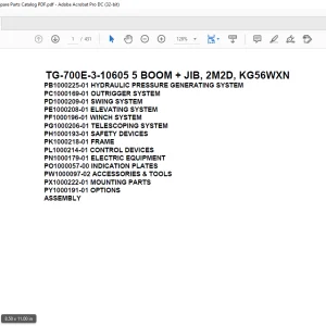 Tadano Truck Crane TG-700E-3-10605 5 BOOM + JIB, 2M2D, KG56WXN Parts Manual - PDF