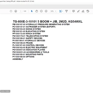 Tadano Truck Crane TG-800E-3-10101 5 BOOM + JIB, 2M2D,Parts Manual PDF