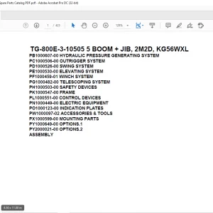 Tadano Truck Crane TG-800E-3-10505 5 BOOM + JIB, 2M2D, KG56WXL Parts Manual