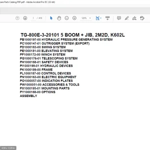 Tadano Truck Crane TG-800E-3-20101 5 BOOM + JIB, 2M2D, K602L Parts Manual