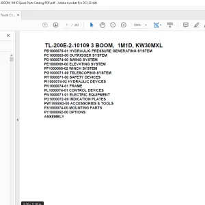 Tadano Truck Crane TL-200E-2-10109 3 BOOM, 1M1D, KW30MXL Parts Manual