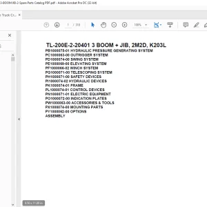 Tadano Truck Crane TL-200E-2-20401 3 BOOM + JIB, 2M2D, K203L Parts Manual - PDF