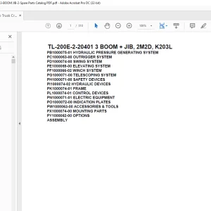 Tadano Truck Crane TL-200E-2-20401 3 BOOM + JIB, 2M2D, K203L Parts Manual