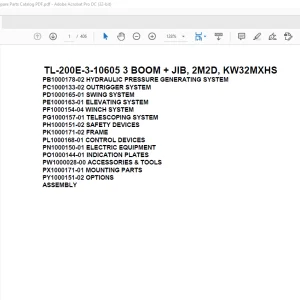 Tadano Truck Crane TL-200E-3-10605 3 BOOM + JIB, 2M2D, KW32MXHS Parts Manual - PDF