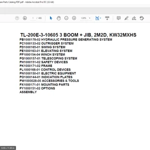 Tadano Truck Crane TL-200E-3-10605 3 BOOM + JIB, 2M2D, KW32MXHS Parts Manual - PDF