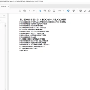 Tadano Truck Crane TL-200M-4-20101 4 BOOM + JIB,KV208M Parts Manual
