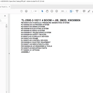 Tadano Truck Crane TL-250E-2-10211 4 BOOM + JIB, 2M2D, KW30MXN Parts Manual